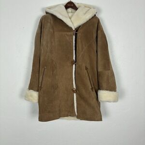 Suede Leather Brown Faux White Fur Reversible Coat  Marvin Richards Mens Small